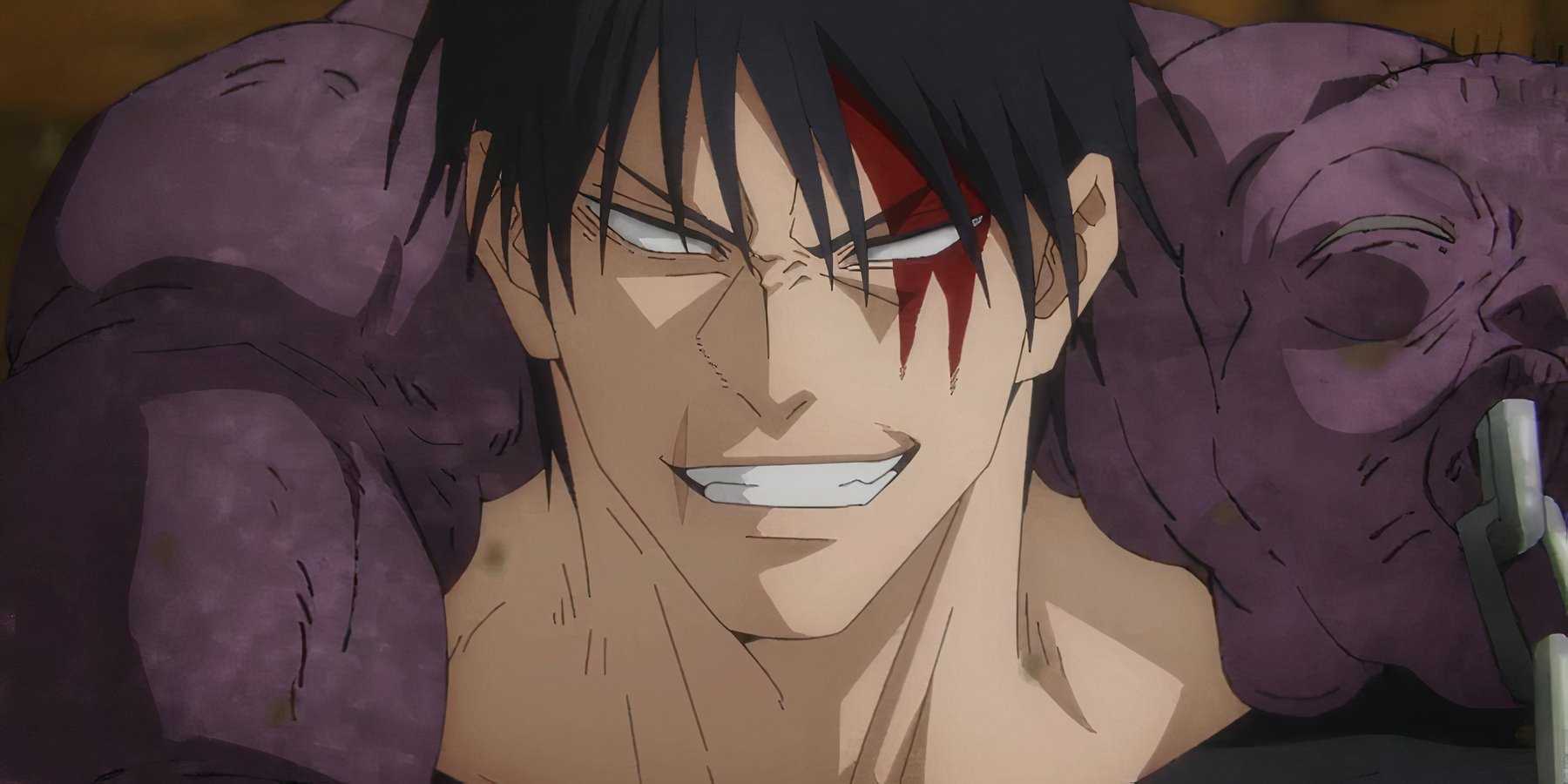 Toji Fushiguro sourit d'un air menaçant à Satoru Gojo dans Jujutsu Kaisen.