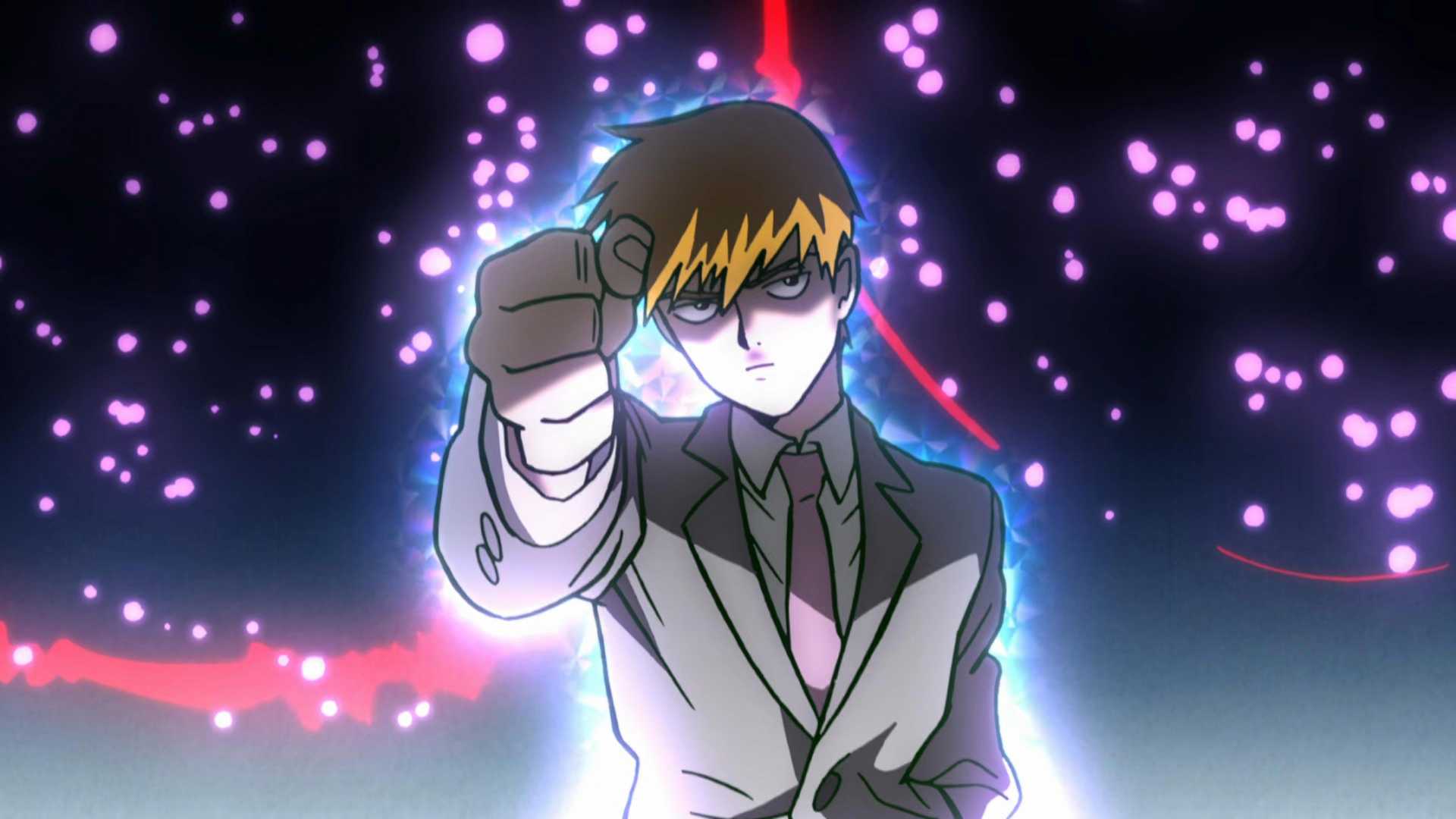 Arataka Reigen lance une attaque dans Mob Psycho 100.