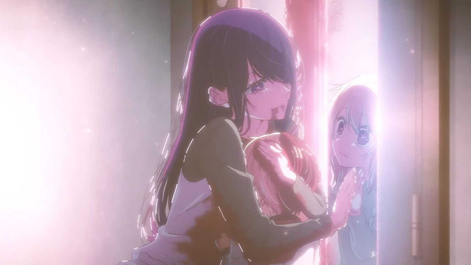 Oshi No Ko Ai tenant Aqua et atteignant Ruby avant de mourir.