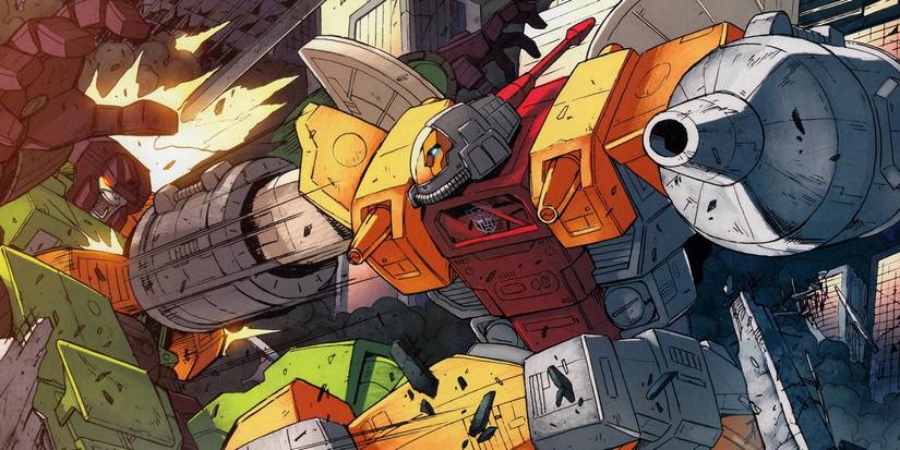 Omega Supreme punches Devastator through a wall in The Transformers comics.