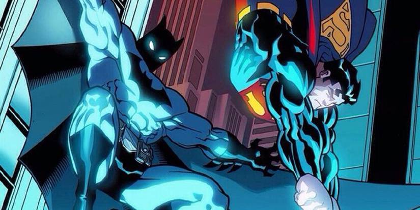 Superman and Batman diving into battle in DC Comics' Public Enemies