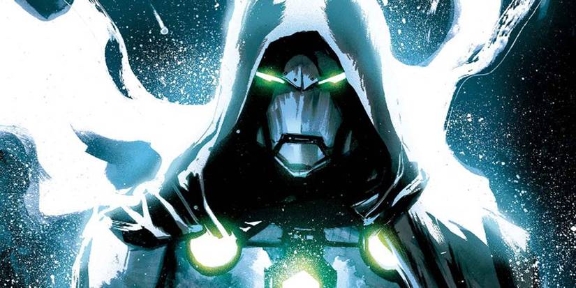 Doctor Doom surrounded by energy as the Infamous Iron Man