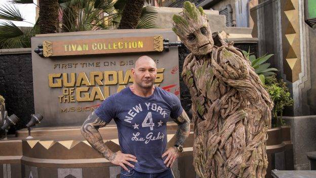 Dave Bautista Visits Disneyland GotG Ride, Hugs Groot