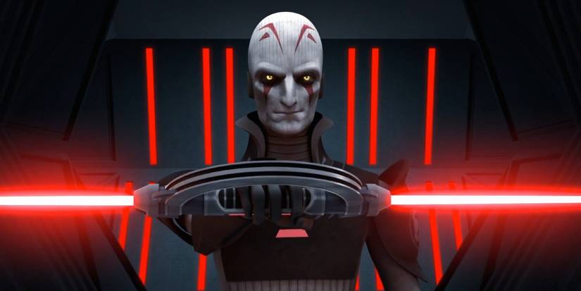 The Grand Inquisitor holds his lightsaber in Star Wars Rebels.