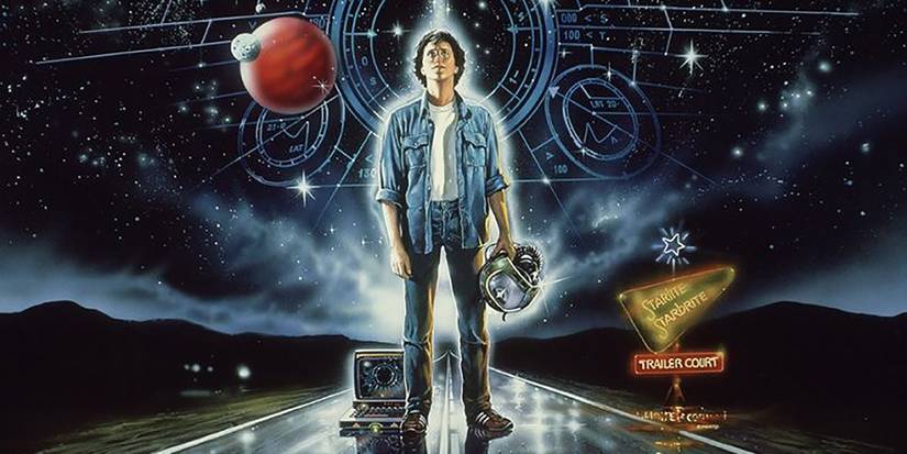 Alex Rogan standing on a road in The Last Starfighter poster.