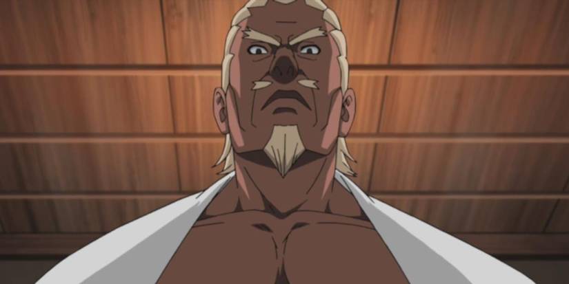 Naruto Fourth Raikage looking down and glaring