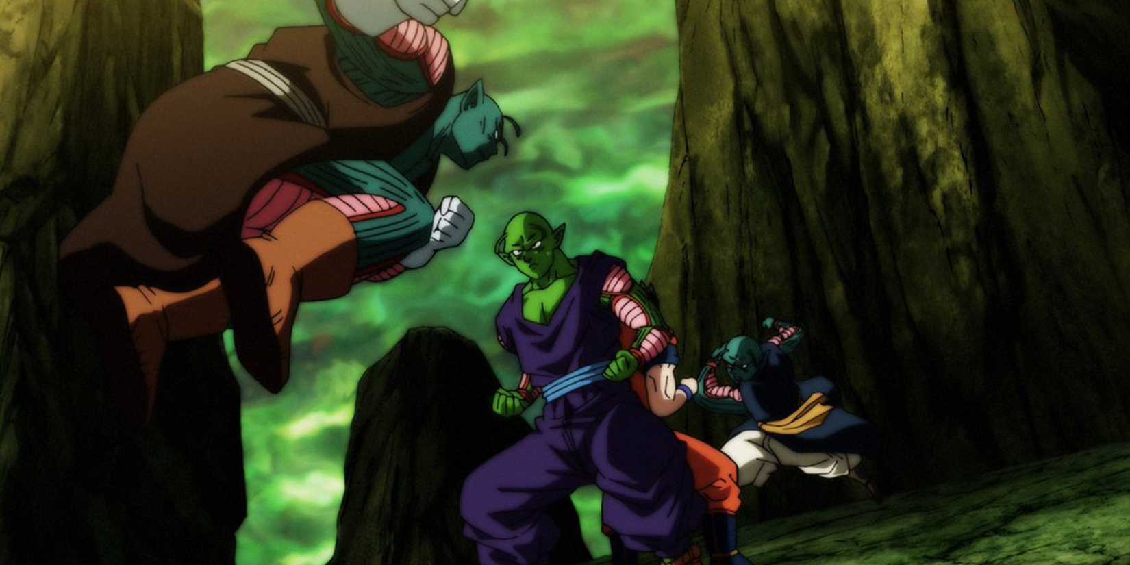 Gohan and Piccolo fight against Saonel and Pirina in Dragon Ball Super's Tournament of Power.