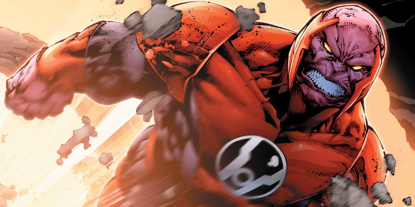 Atrocitus voando para longe de uma explosão nos quadrinhos da DC