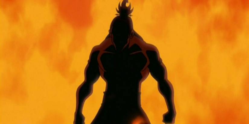 Fire Lord Ozai's silhouette surrounded by flames in Avatar: The Last Airbender.