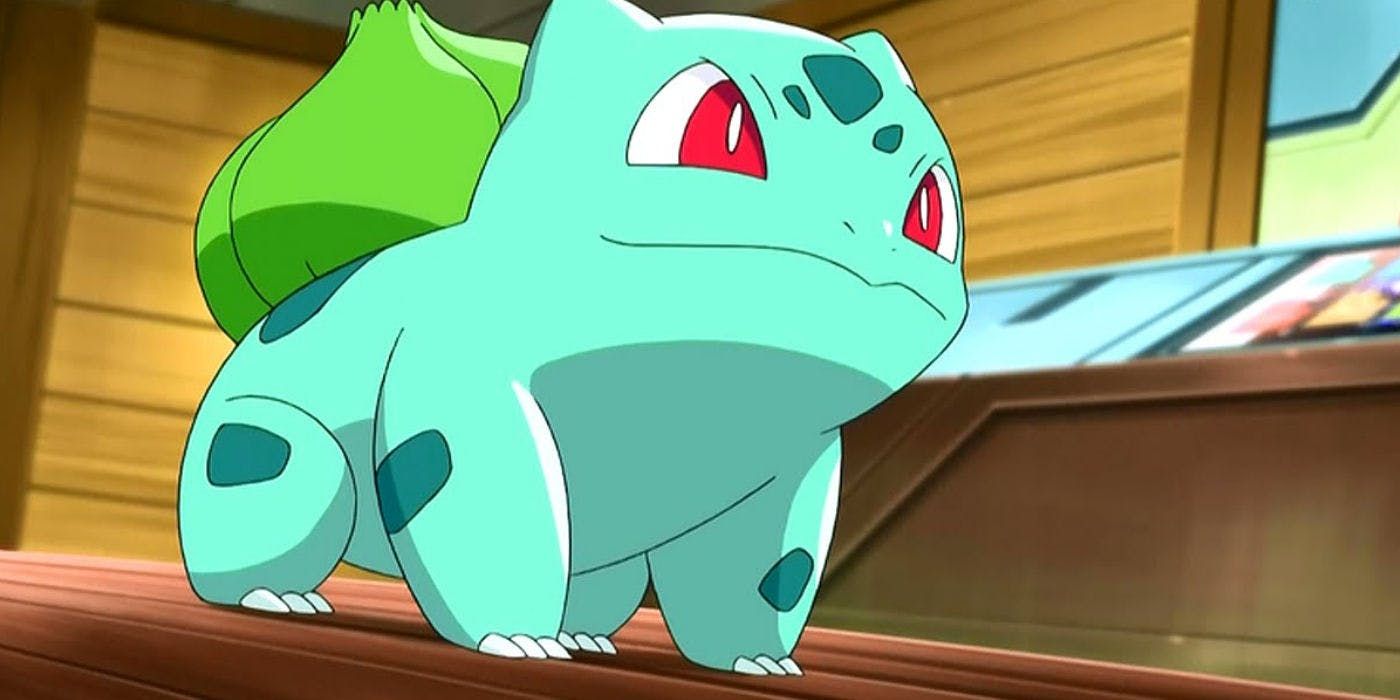 Bulbasaur fica com uma expressão confiante no anime Pokémon.