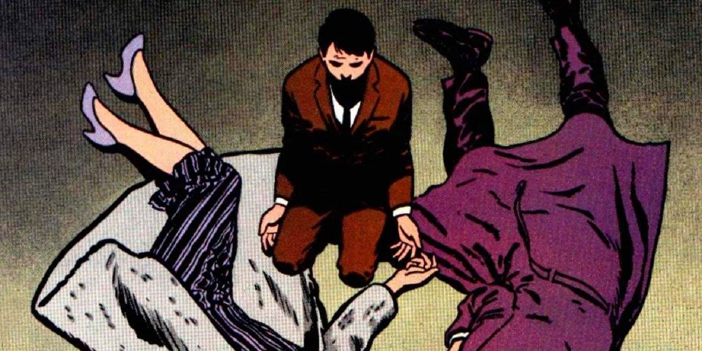 Bruce Wayne con sus padres muertos