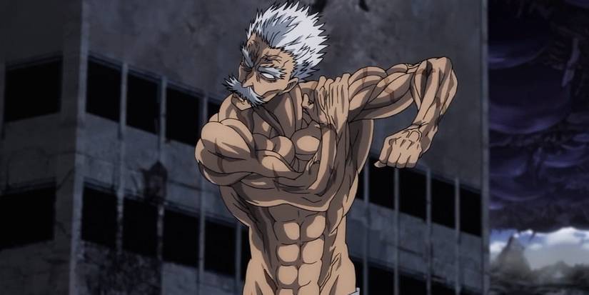 Silver Fang flexes his muscles while shirtless