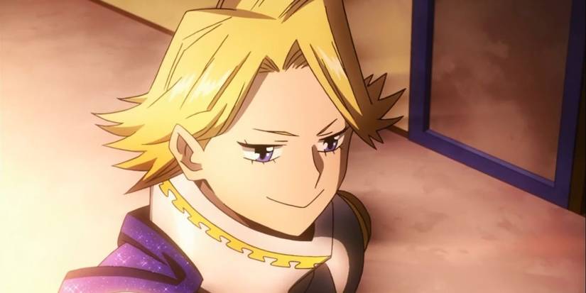 a semi-side view shows Yuga Aoyama smiling mysteriously in MHA