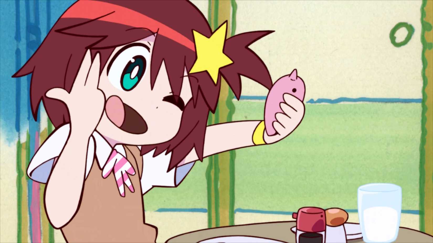 Luluco takes a selfie with her phone in Space Patrol Luluco.