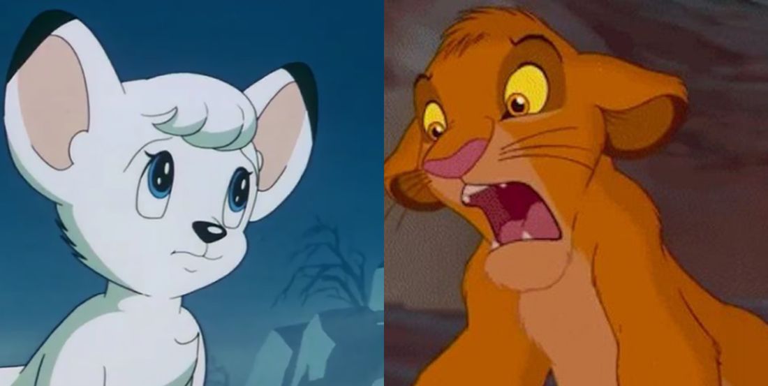 A split image of Kimba, The White Lion and Simba from The Lion King.