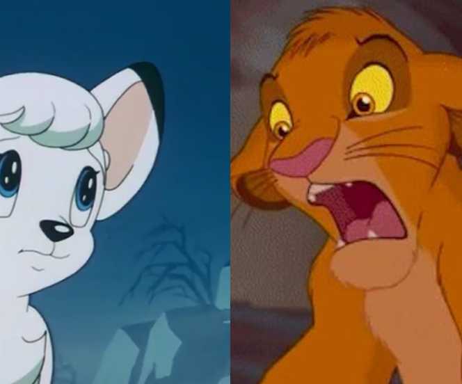 A split image of Kimba, The White Lion and Simba from The Lion King.