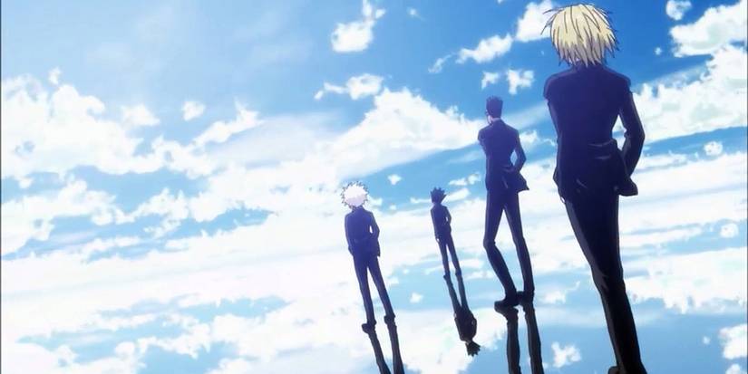Killua, Gon, Leorio and Kurapika looking into the distance in Hunter X Hunter