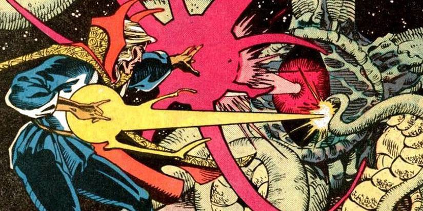 Doctor Strange using energy blasts against Shuma-Gorath