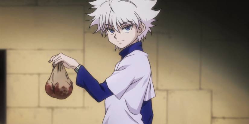 Killua holding a bag with organs in it, Hunter X Hunter