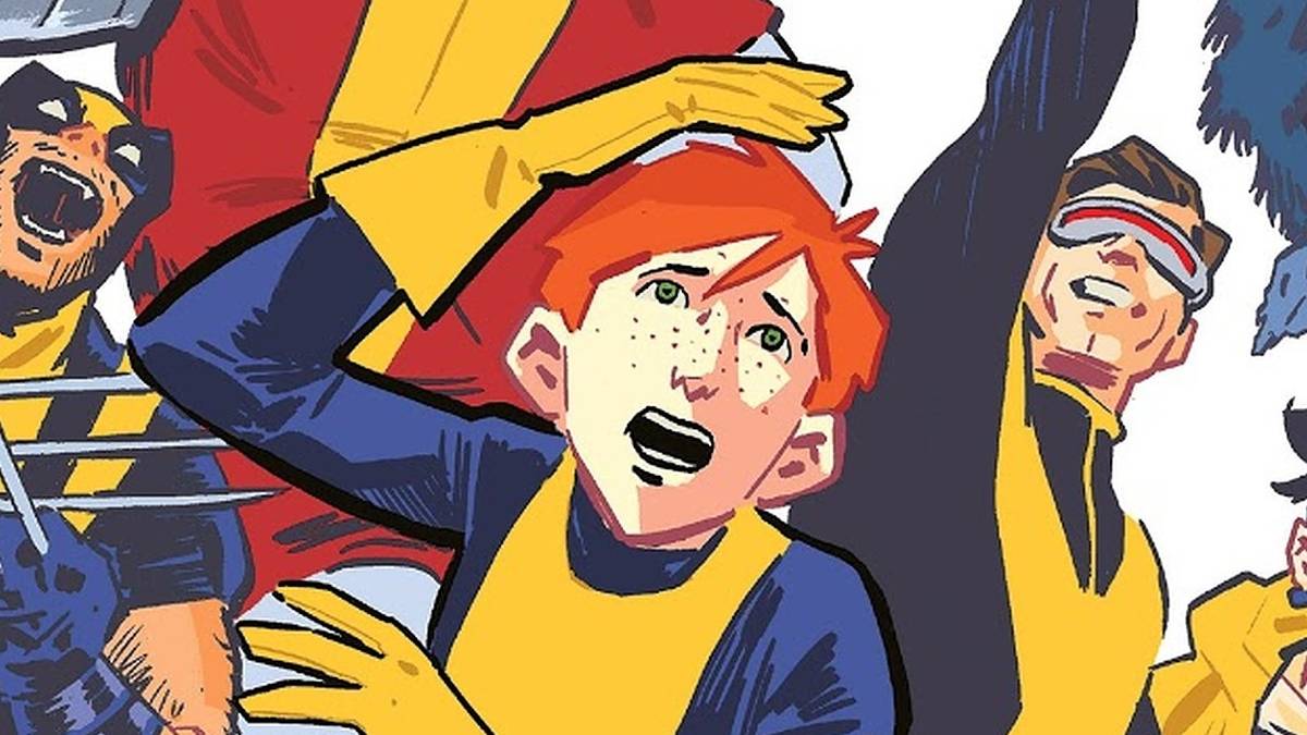 Bailey Hoskins wearing yellow gloves and looking up in Marvel Comics.