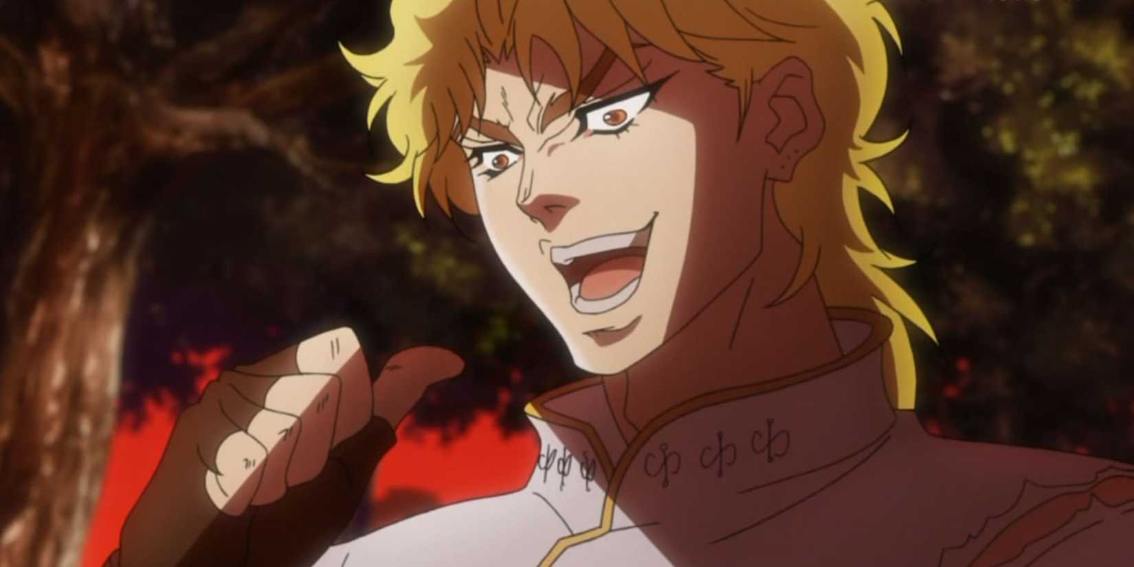 Dio parle en se désignant avec son pouce dans l'anime JoJo's Bizarre Adventure.