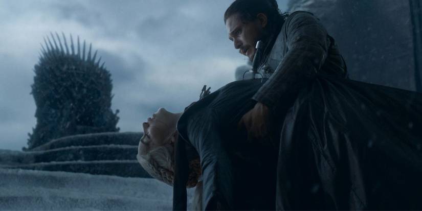Jon Snow holds a Daenerys' lifeless body in Game of Thrones.