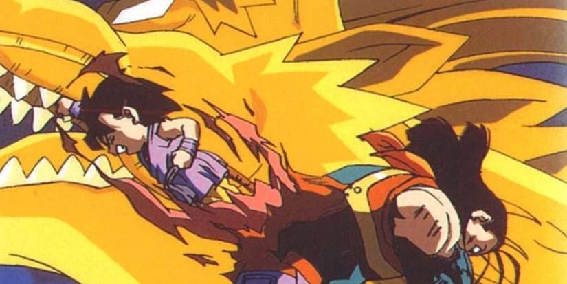 Goku Mirim executa o Dragon Fist contra o Super Android 17 em Dragon Ball GT