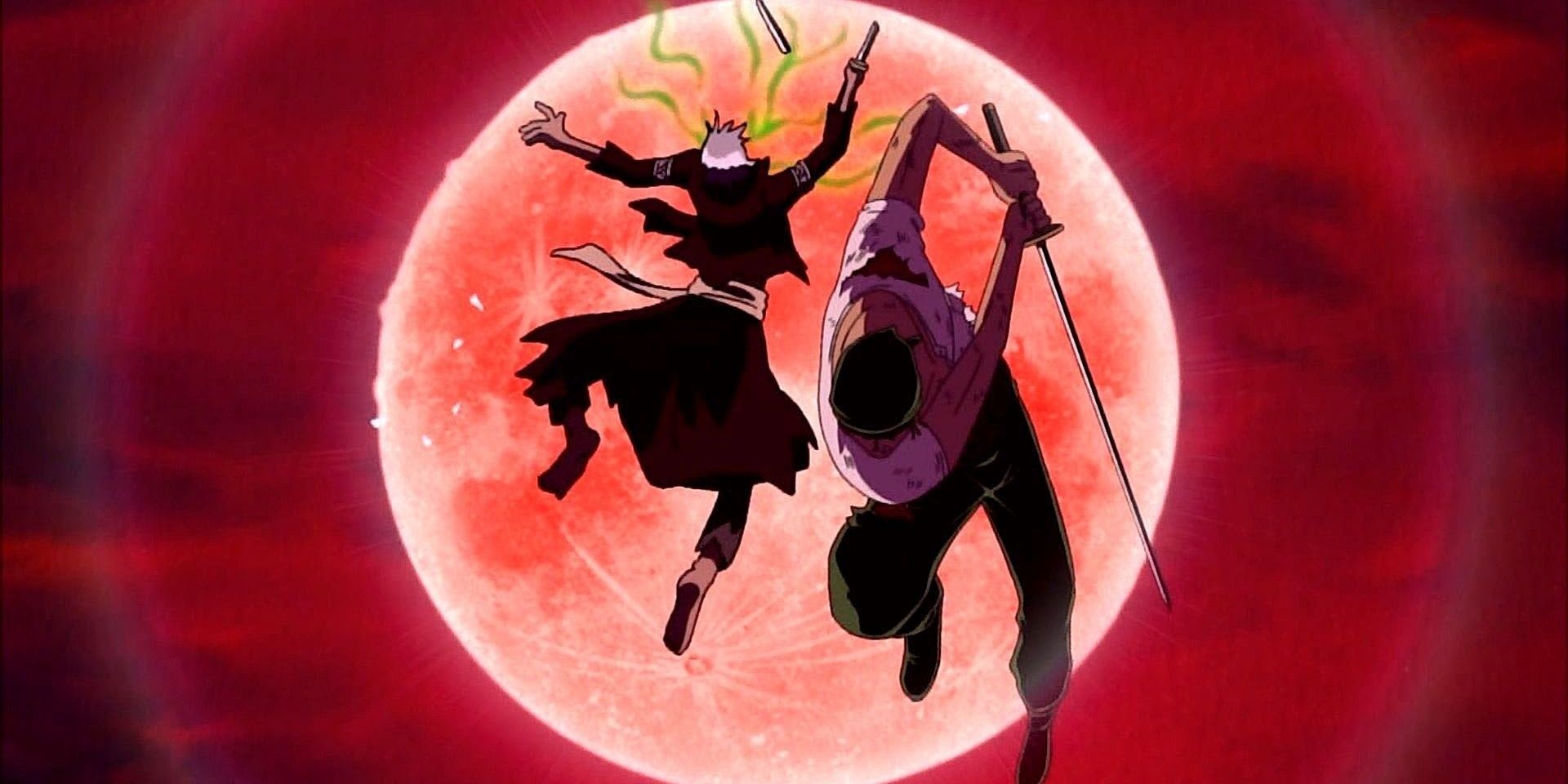 Zoro striking down an opponent in The Cursed Holy Sword