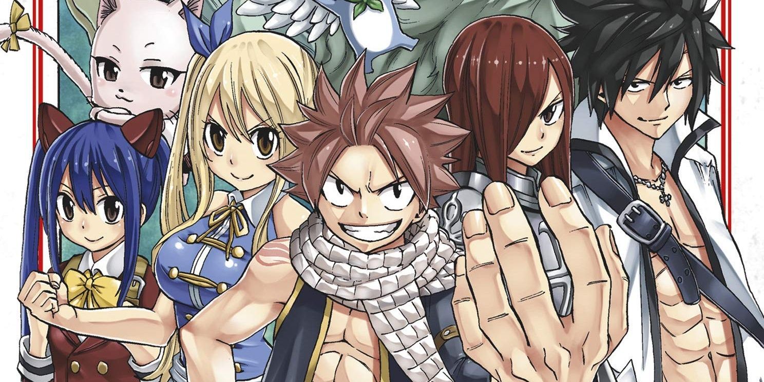 capa de fairy tail 100 years quest com Natsu e seus amigos