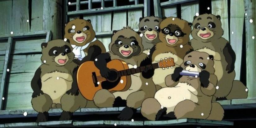 The tanuki family play music together in Studio Ghibli's Pom Poko.