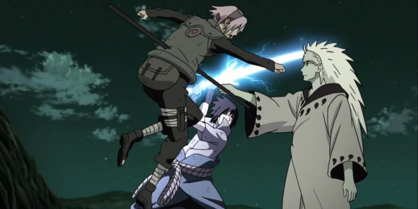 Madara fighting in the Fouth Shinobi War in Naruto.