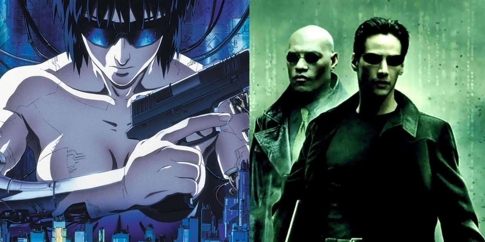 A split image of Ghost in the Shell and The Matrix.