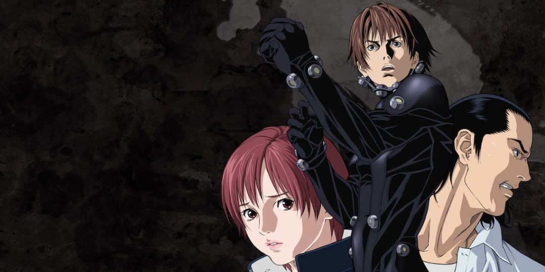 Kurono, Kishimoto e Masaru de Gantz posando na frente de um fundo preto.
