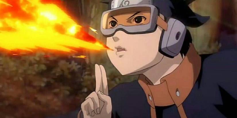 Obito using fire jutsu in Naruto.