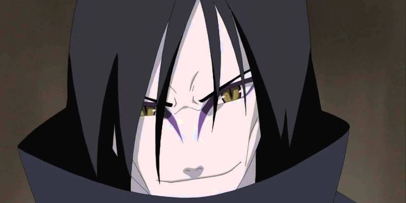 Orochimaru smirking with one eye wider than the other