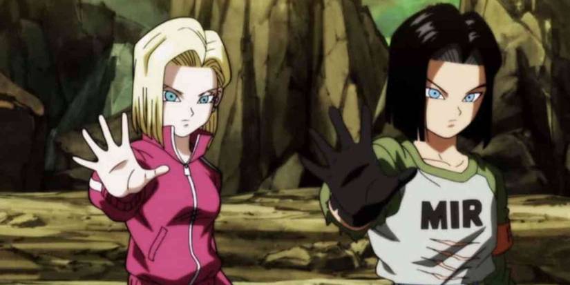 Android 17 and Android 18 fight together in Dragon Ball Super's Tournament of Power.