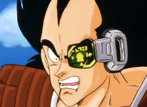 Raditz reads the scouter in Dragon Ball Z.