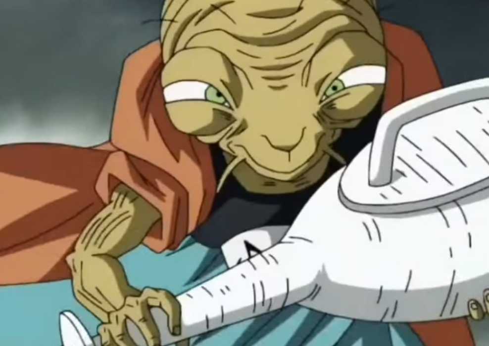 Future Babidi gives an eerie grin in Dragon Ball Super.