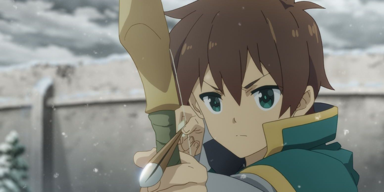 Kazuma readies an arrow with his bow.