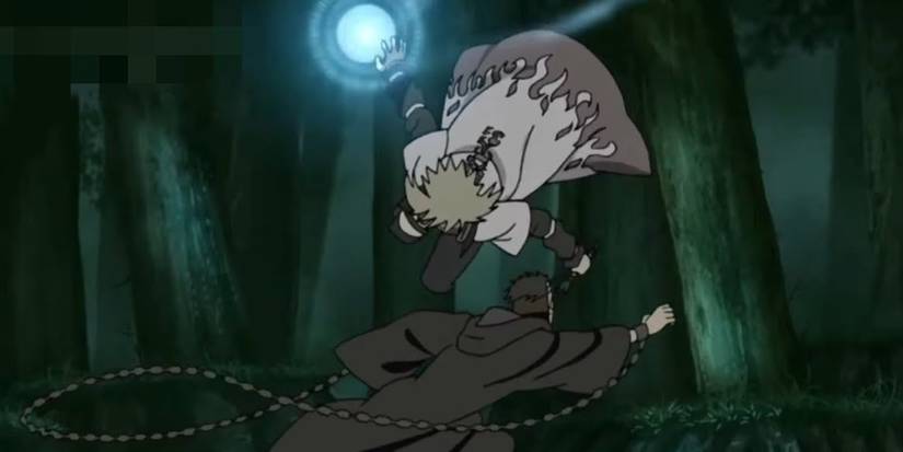 Minato preparing to hit Obito with a Rasengan in Naruto: Shippuden.