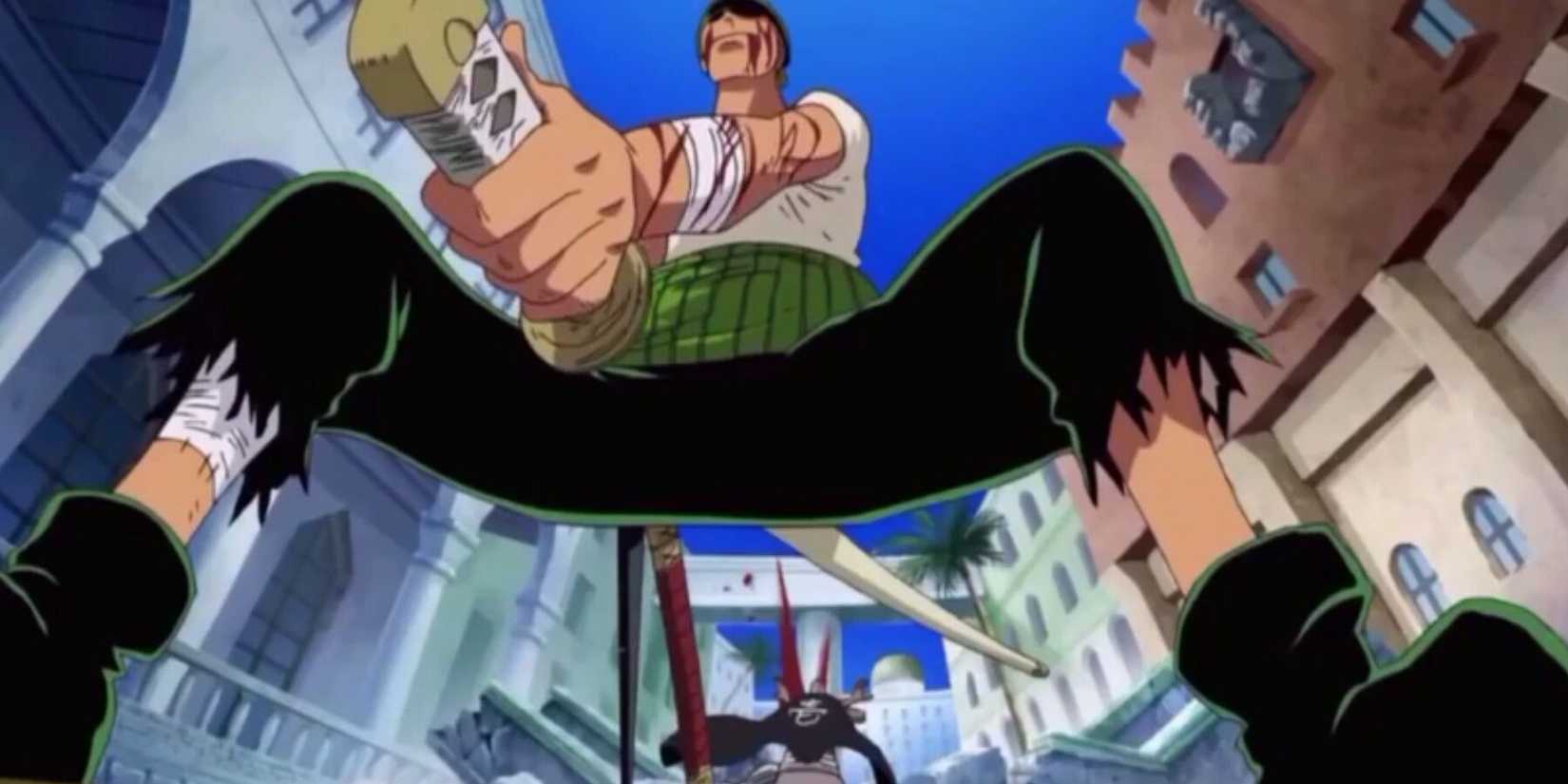 Roronoa Zoro a vaincu Daz Bones, Mr.1 de Baroque Works, après avoir appris à couper le vol pendant l'arc Alabasta de One Piece.