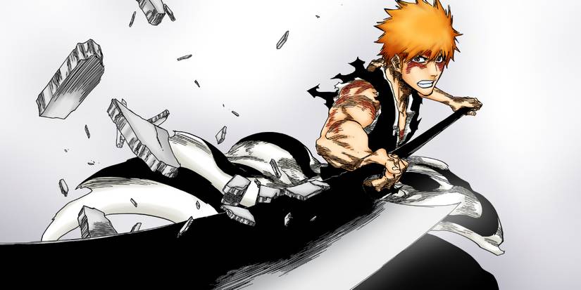 Ichigo Kurosaki from Bleach swinging his zanpakuto
