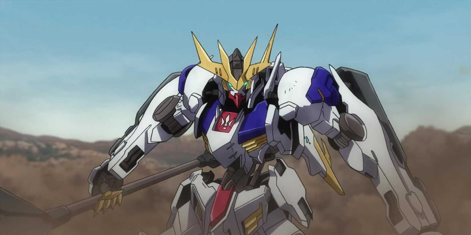 Gundam: Iron-Blooded Orphans Barbatos Lupus Rex standing in the desert.