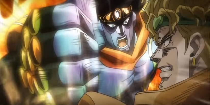 Star Platinum frappant Dio dans Jojo's Bizarre Adventure.