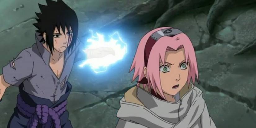 Sasuke attempts to kill Sakura in Naruto.