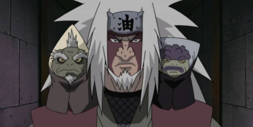 Jiraiya in Sage Mode with two toads in Naruto Shippuden.