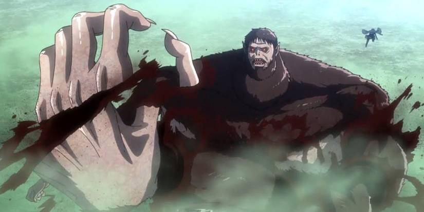 Levi coupe la main du Beast Titan dans Attack on Titan.