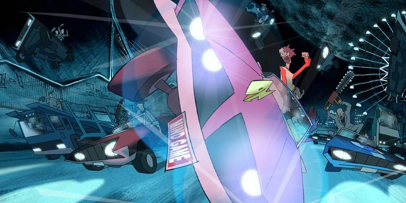 Nishi begins a wild car chase in Masaaki Yuasa's Mind Game