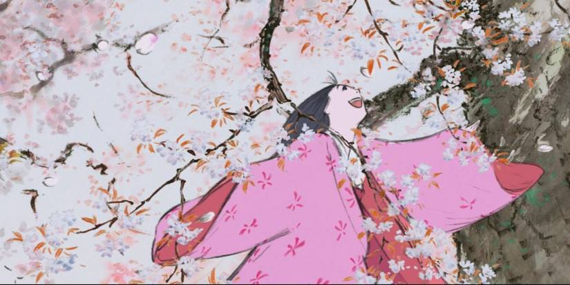 Princess Kaguya dances under a Sakura tree in The Tale of the Princess Kaguya.