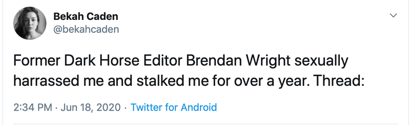 Former Dark Horse Editor Brendan Wright Accused of Sexual Misconduct